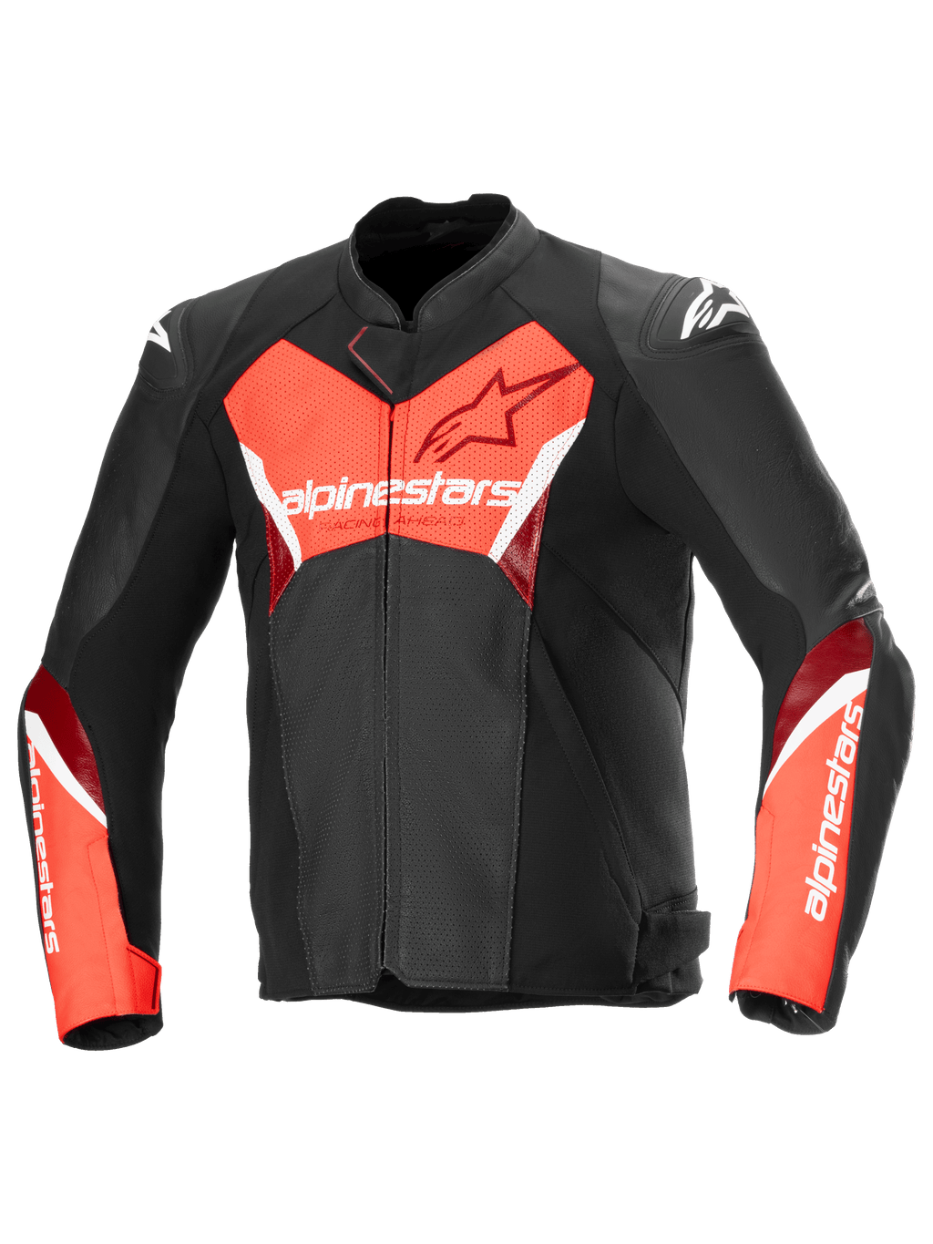 Alpinestars Faster V3 Airflow Leather Jacket, Men's Sport Motorcycle Jacket, Black and Red Fluo, perforated premium leather construction, CE Certified Class A
