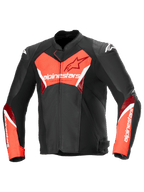 Alpinestars Faster V3 Airflow Leather Jacket, Men's Sport Motorcycle Jacket, Black and Red Fluo, perforated premium leather construction, CE Certified Class A