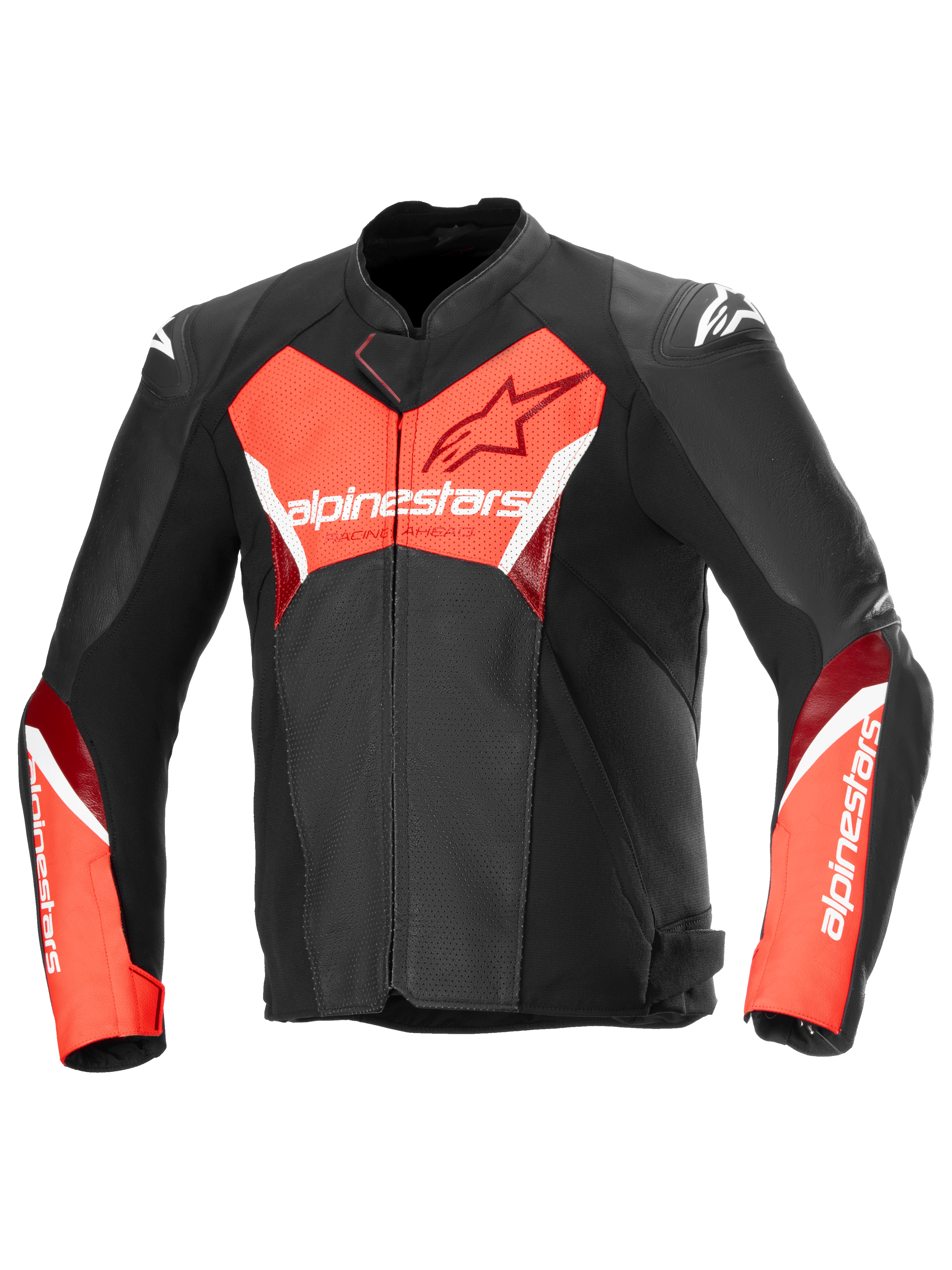 Alpinestars Faster V3 Airflow Leather Jacket, Men's Sport Motorcycle Jacket, Black and Red Fluo, perforated premium leather construction, CE Certified Class A