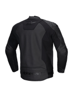Alpinestars Faster V3 Airflow leren jas, heren-motorjas, zwart, CE-gecertificeerd met geperforeerd leer en stretchpanelen, achteraanzicht met stretchinzetstukken en branding