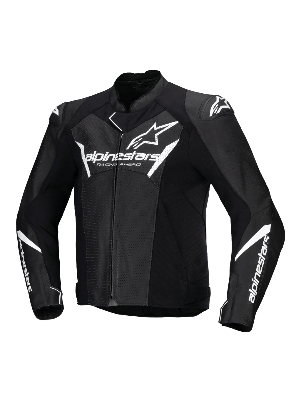 Alpinestars Faster V3 Airflow Lederjacke, Herren-Motorradsportjacke, Schwarz und Weiß, CE-zertifiziert mit perforiertem Leder und Schulterprotektoren