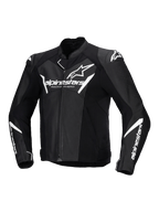 Alpinestars Faster V3 Airflow Lederjacke, Herren-Motorradsportjacke, Schwarz und Weiß, CE-zertifiziert mit perforiertem Leder und Schulterprotektoren