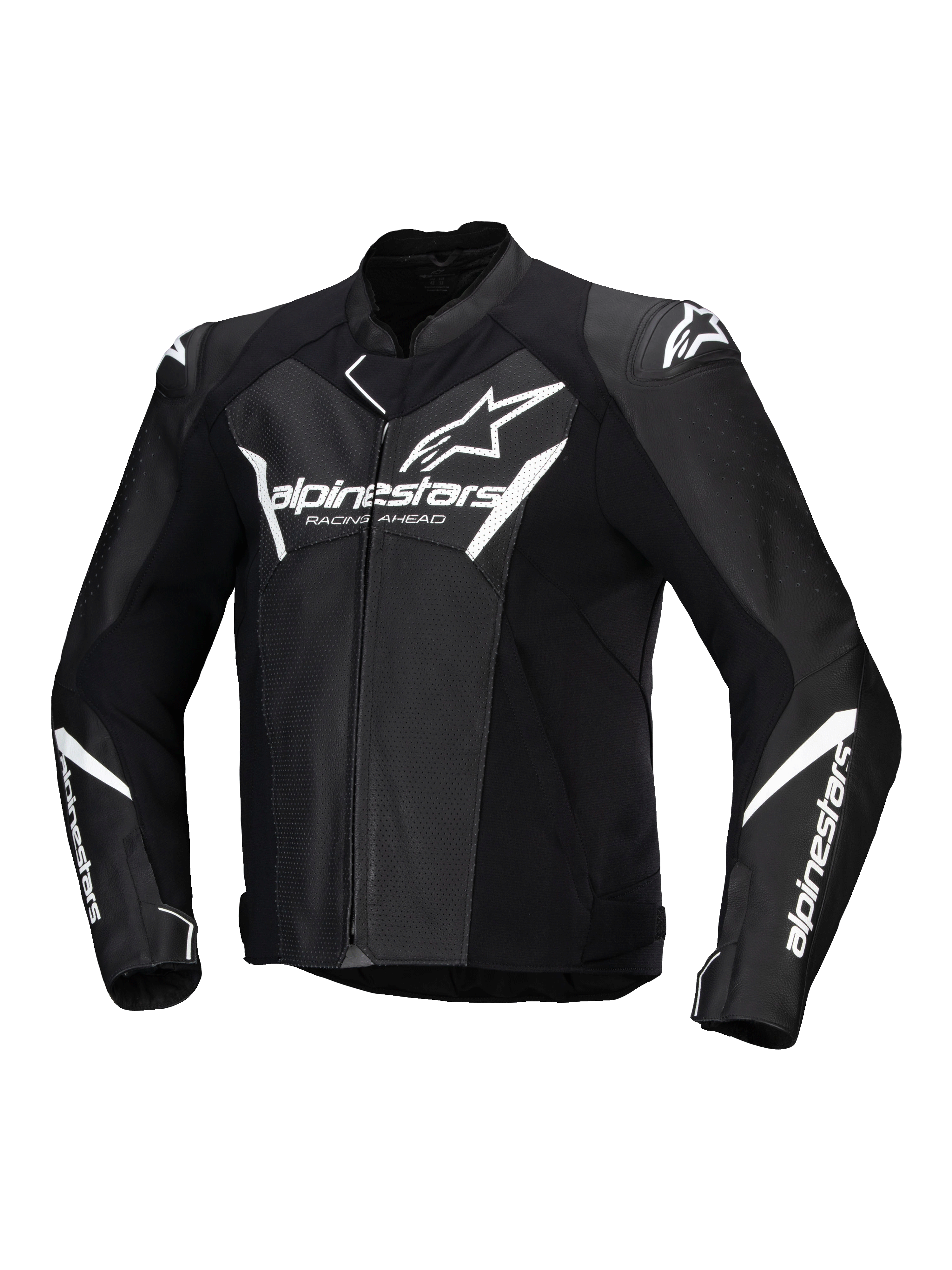 Alpinestars Faster V3 Airflow Lederjacke, Herren-Motorradsportjacke, Schwarz und Weiß, CE-zertifiziert mit perforiertem Leder und Schulterprotektoren