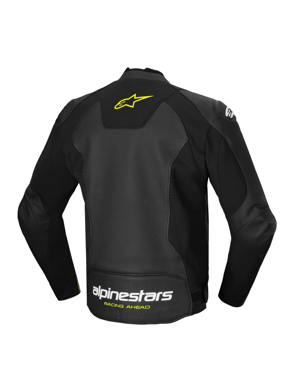 Alpinestars Veste En Cuir Faster V3 Airflow, veste de moto sportive pour homme, noire et jaune, construction en cuir perforé avec empiècements extensibles et logo au dos
