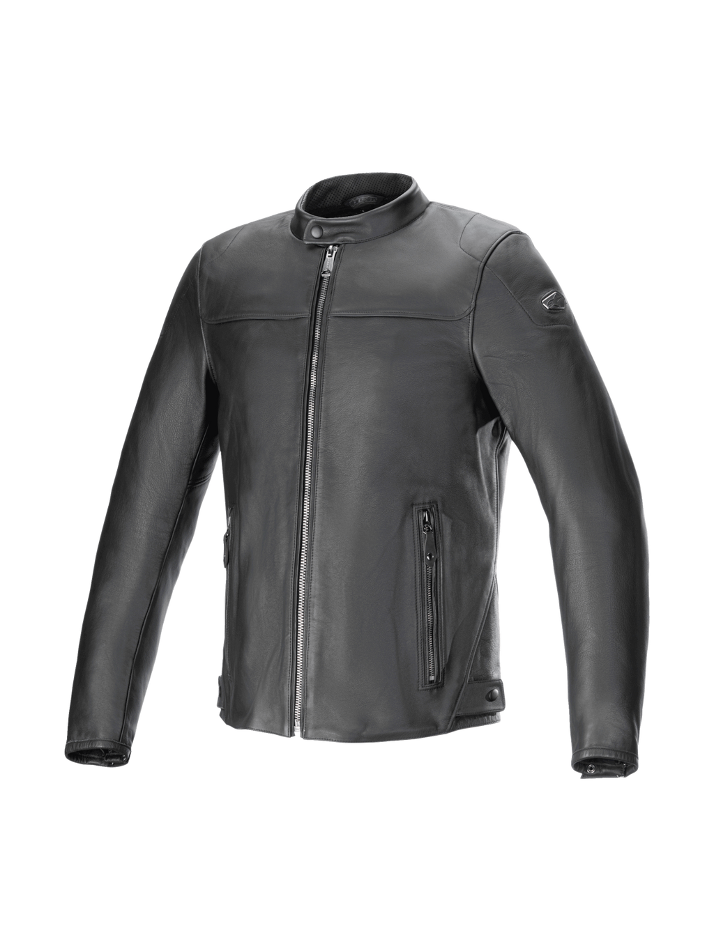 Alpinestars Blacktrack Leather Jacket, black bovine leather motorcycle jacket for men, urban road style, Tech-Air Ready.