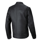 Alpinestars Dyno Leren Jas, zwart, achteraanzicht, op erfgoed geïnspireerde motorjas van premium rundleer, voorzien van accordeon stretchpanelen bij de schouders en een strakke verticale middennaad.