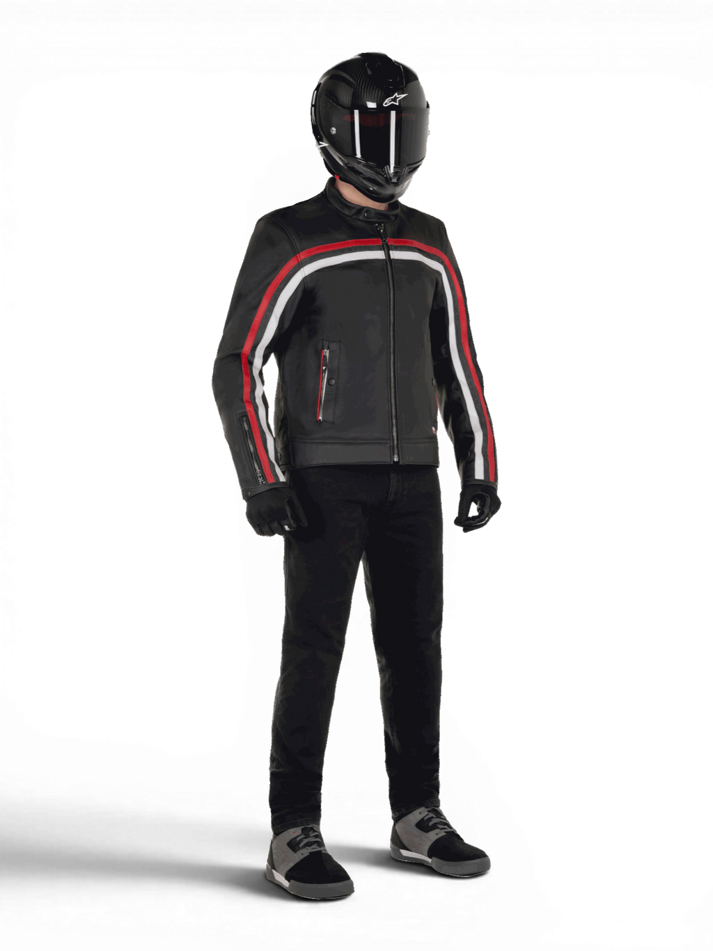 Alpinestars Dyno Leather Jacket, black and ruby red bovine leather, urban motorcycle gear for men, Tech-Air ready.