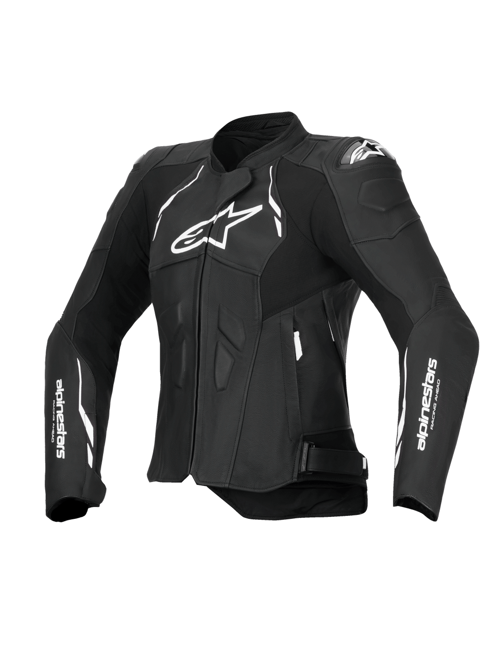 Alpinestars Veste En Cuir Stella Dusk, blouson de moto racing pour femme, noire et blanche, certifiée CE avec protections d’épaules DFS