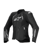 Alpinestars Veste En Cuir Stella Dusk, blouson de moto racing pour femme, noire et blanche, certifiée CE avec protections d’épaules DFS