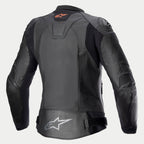 Alpinestars Veste En Cuir Stella GP Plus V4, veste de moto en cuir pour femme, noire, vue de dos montrant les panneaux extensibles et les détails de protection certifiée CE