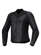 Alpinestars Stella Faster V3, blouson de moto sportif en cuir pour femme, noir et gris foncé, construction en cuir premium et textile avec panneaux extensibles HRSF, protection certifiée CE, col haut avec fermeture éclair frontale, coupe ajustée dérivée de la course