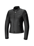Alpinestars Tory Women Leather Jacket, Urban Motorcycle Jacket, Black, tailored fit with metallic gunmetal front zipper, vertical zippered side pockets, and perforated leather collar, sleek bovine leather finish