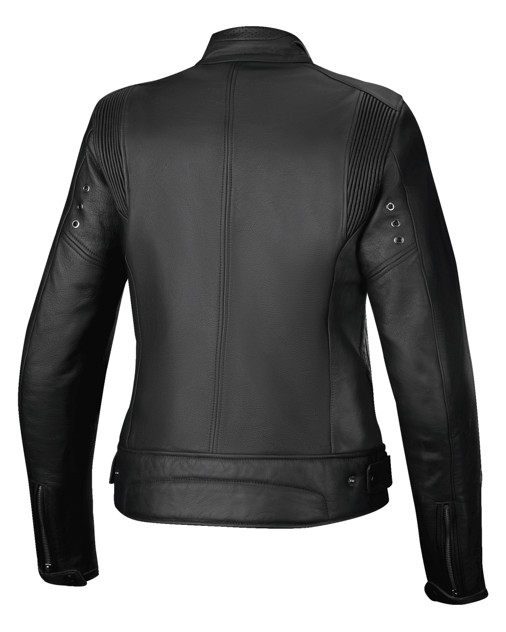 Alpinestars Stella Dyno Leren Jas, dames motorjas, achteraanzicht, zwart en donkergrijs, premium runderleer constructie