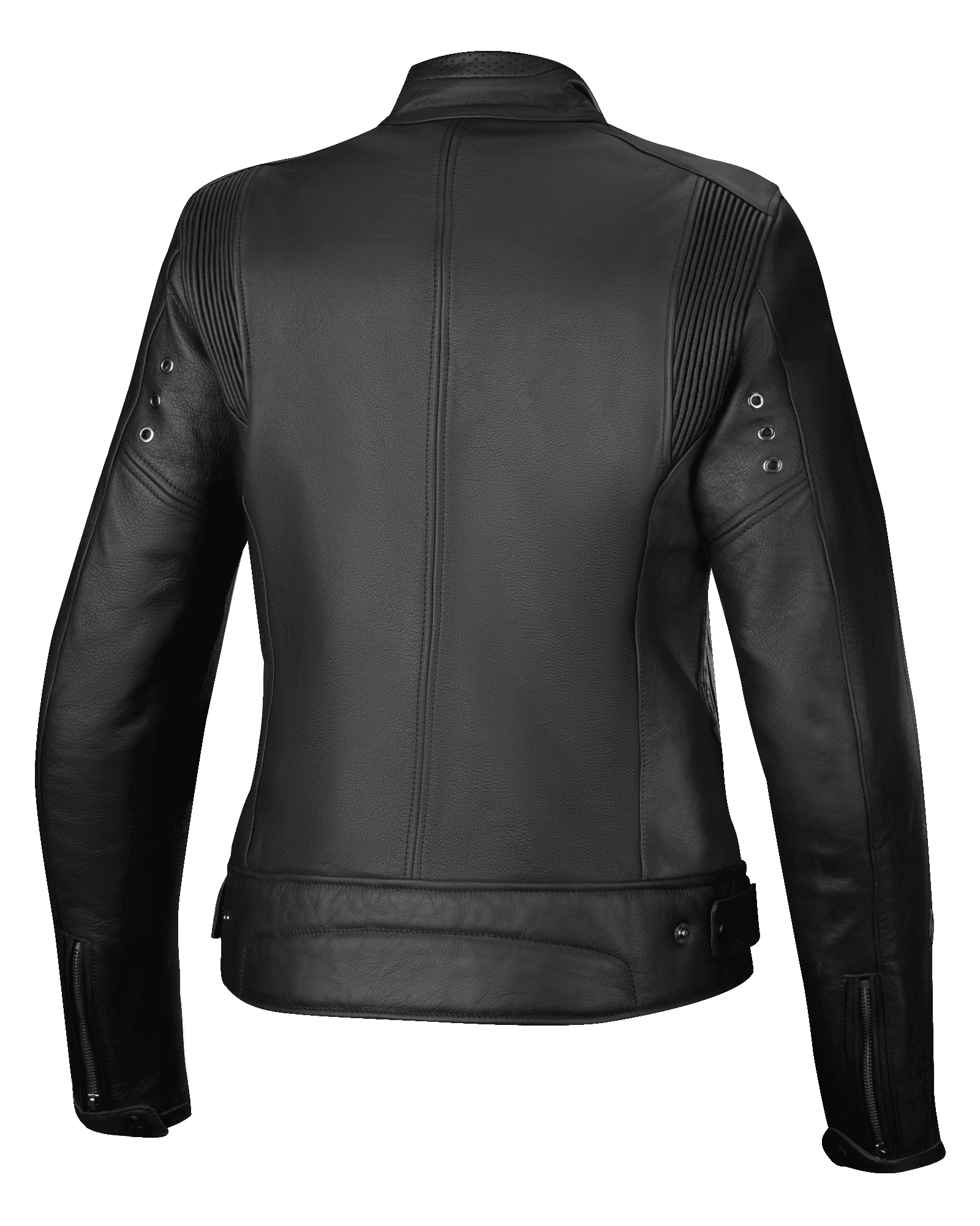 Alpinestars Stella Dyno Leren Jas, dames motorjas, achteraanzicht, zwart en donkergrijs, premium runderleer constructie