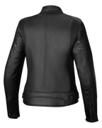 Alpinestars Stella Dyno Leather Jacket, women's urban motorcycle jacket, rear view, Black with red accents, premium bovine leather construction
