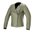 Alpinestars Alice Damen-Lederjacke, Military Green, Leder-Motorradjacke mit asymmetrischem Frontreißverschluss, Kragen mit Druckknöpfen, Ärmelbündchen mit Reißverschluss, Konstruktion aus hochwertigem Rindsleder, feminine Passform für urbanes Fahren