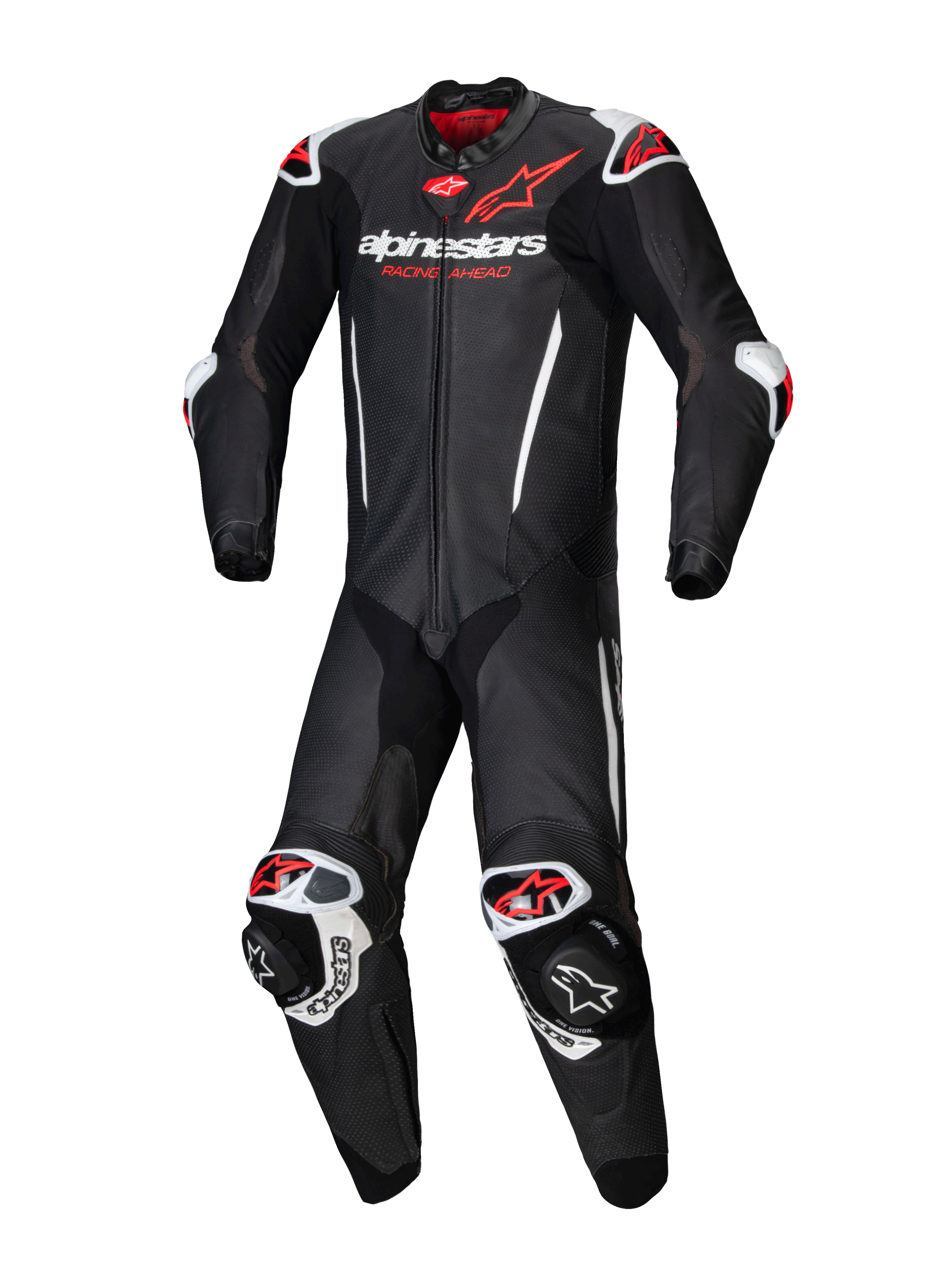 Alpinestars combinaison en cuir GP-R7 1 pièce, combinaison de moto pour course, homme, noire, blanche et rouge fluo, certifiée CE AAA, compatible Tech-Air.