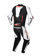 Alpinestars GP-R7 Lederkombi 1-Teiliger, Motorradrennanzug, Weiß und Schwarz, Tech-Air® Ready mit aerodynamischem Höcker, Rückansicht.