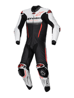 Alpinestars GP-R7 Lederkombi 1-Teiliger, Motorrad-Rennanzug, Weiß, Schwarz, Rot Fluo, Tech-Air® Ready, perforiertes Rinderleder.