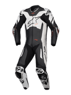 Alpinestars GP Plus V4 Sprint 1 pièce, combinaison noire et blanche avec détails rouge fluo, certifiée CE AAA et compatible Tech-Air.