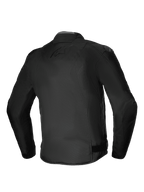 Veste Alpinestars T-SP 1 V2 Waterproof, veste de moto en textile, noire, vue arrière mettant en valeur la silhouette sportive 3D, sliders d'épaule DFS Lite et logo discret ton sur ton au dos, équipement de protection durable toutes saisons