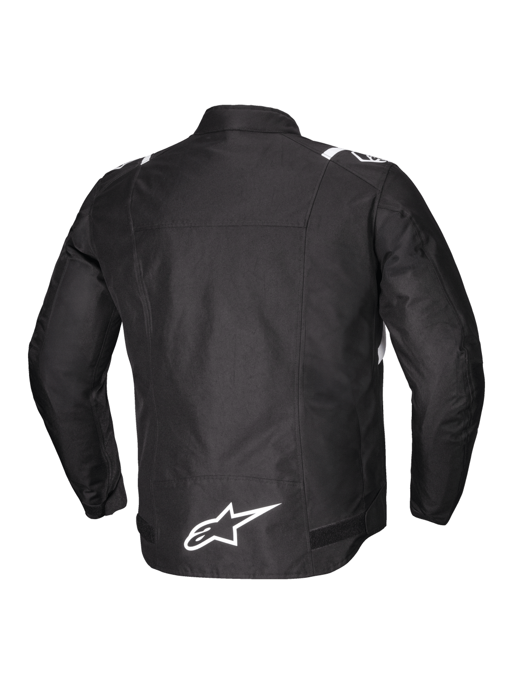 Alpinestars T-SPS V2 Wasserdichte Jacke, Herren-Motorradjacke, Rückansicht in Schwarz mit weißen Akzenten und reflektierendem Logo, aus abriebfestem 600D-Polyester