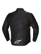 Alpinestars T-SPS V2 Wasserdichte Jacke, Herren-Motorradjacke, Rückansicht mit reflektierenden Details und weißem Logo am verlängerten unteren Rücken, Schwarz mit weißen und gelb fluo Akzenten