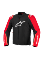 Alpinestars T-SPS V2 Wasserdichte Jacke, Schwarz und Rot Fluo, Textil-Motorradjacke, mit weißem Alpinestars Stern-Logo auf der Brust und weißem Branding auf den Ärmeln, sportlich geschnittenes, vom Rennsport inspiriertes Design