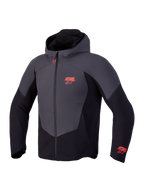 Alpinestars Aeroshell WP jas, waterdichte softshell motorjas met capuchon, zwart en donkergrijs met rode logo-accenten