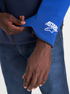 Alpinestars Aeroshell Wp jas, waterdichte motorjas voor heren, detailopname van de manchetten met A-stars-logo, nachtblauw en felblauw