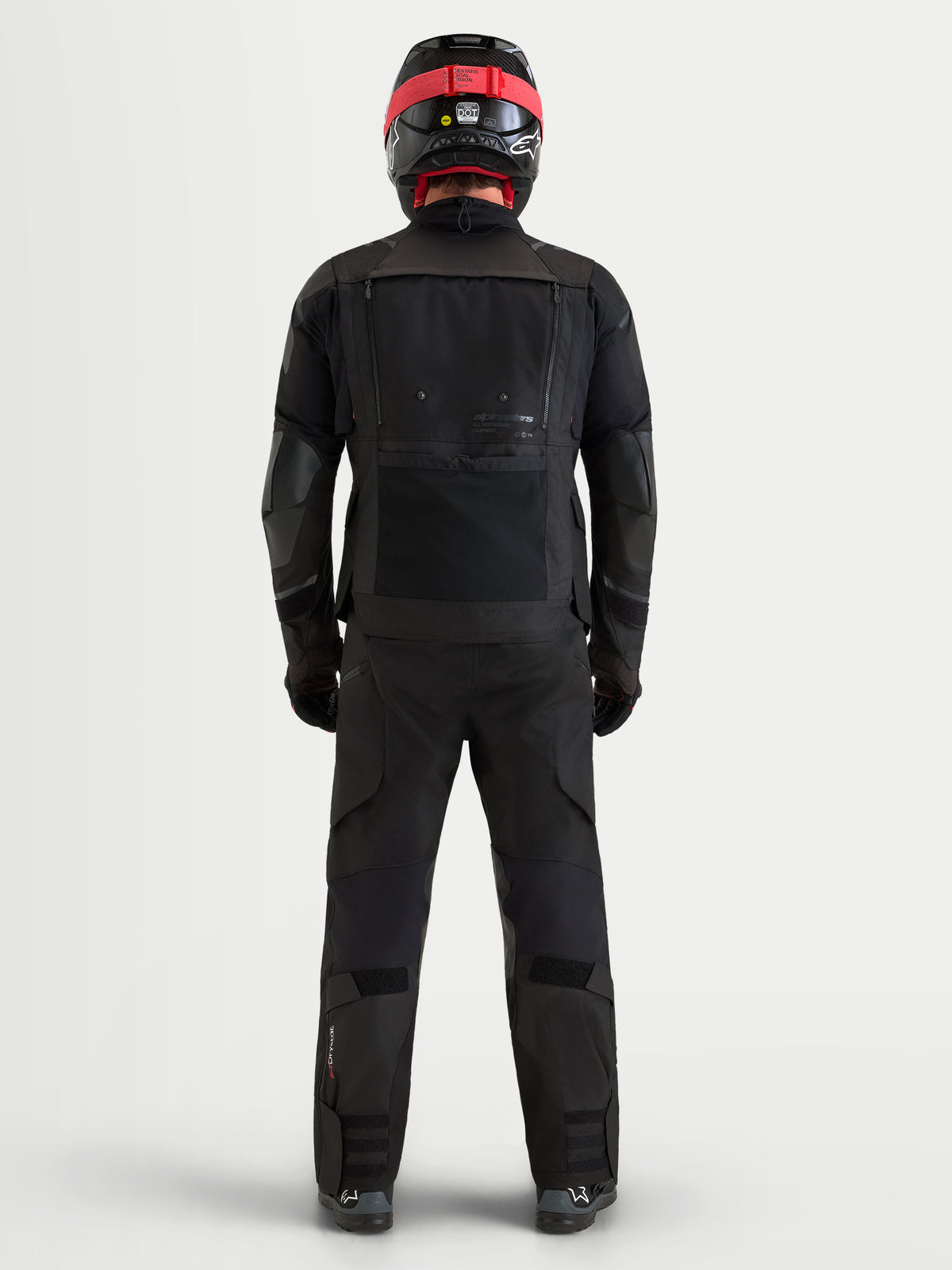 Alpinestars Harok V2 Drystar jas, heren zwarte all-terrain adventure motorjas, achteraanzicht met modulaire ventilatiepanelen en CE Level 2 bescherming