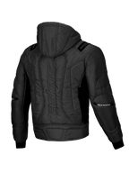 Alpinestars Mohobbs Wasserdichte Jacke, urbane Motorrad-Bomberjacke, Schwarz, Rückansicht mit gesteppter Wattierung, integrierter Kapuze und Astars-Schriftzug