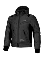 Alpinestars Mohobbs Wasserdichte Jacke, urbane Motorrad-Bomberjacke in Schwarz mit gesteppter Poly-Konstruktion, integrierter Kapuze und CE-zertifiziertem Schutz