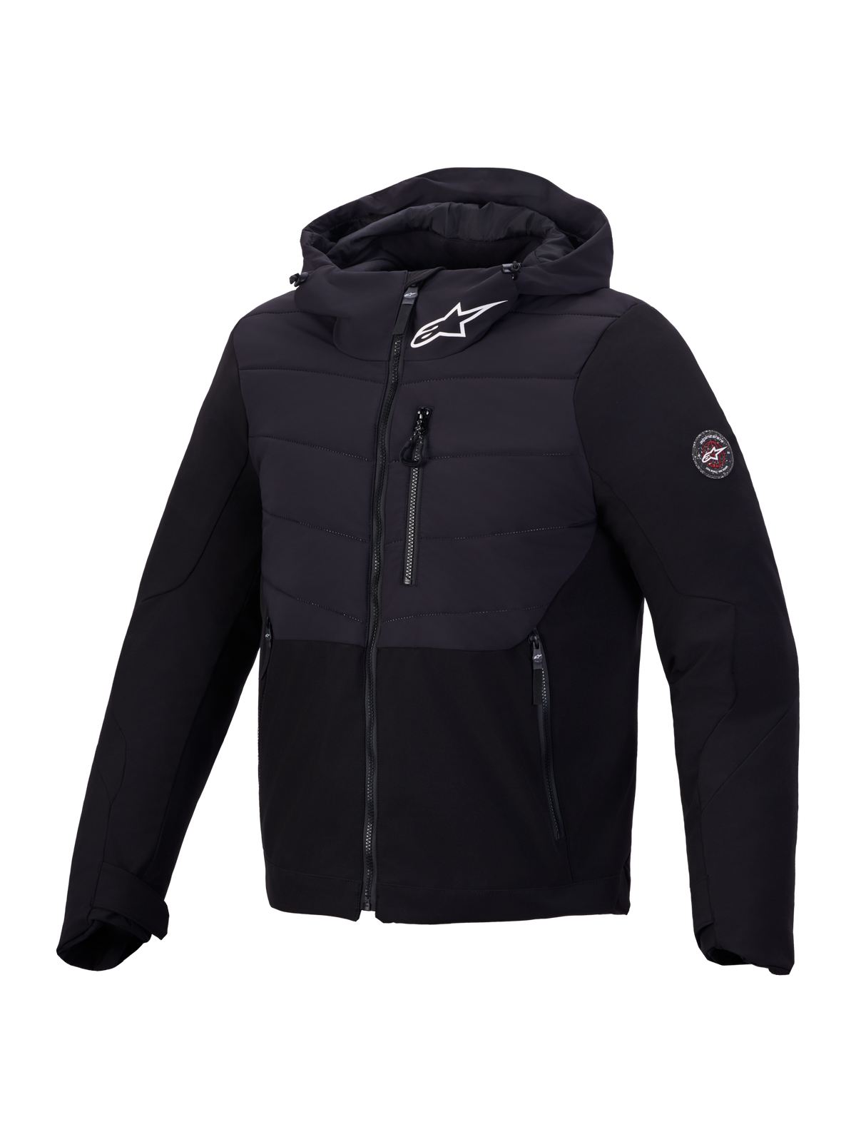 Alpinestars Therma Tech WP, veste de moto imperméable avec capuche intégrée, noire, construction textile matelassée et protection certifiée CE Classe A