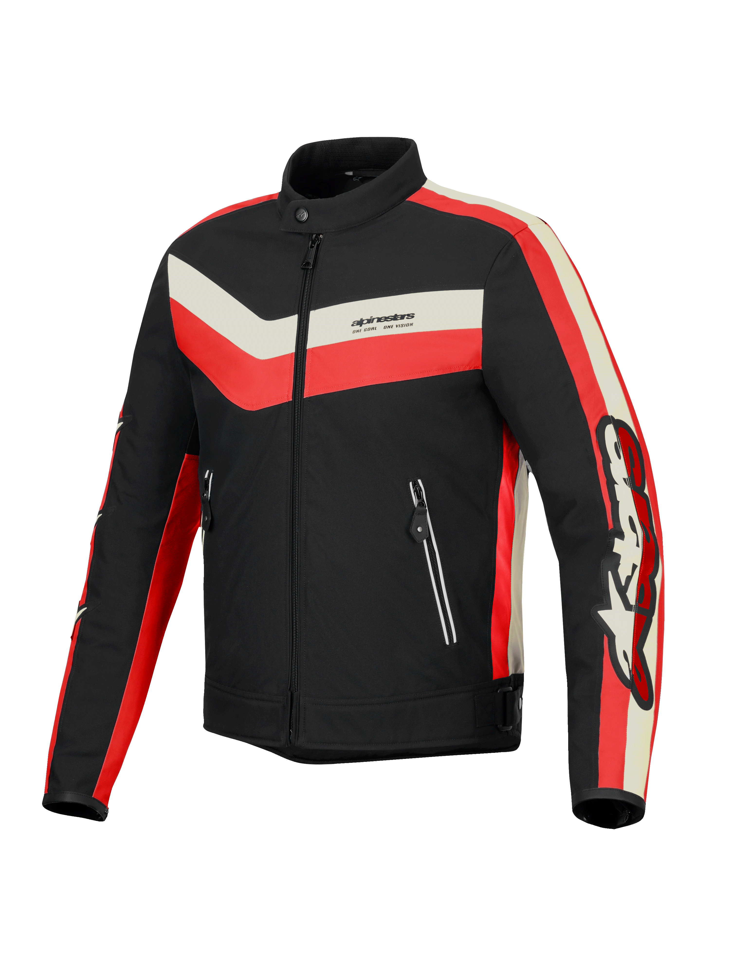Alpinestars T-Dyno Water Resistant Jacket, men's textile motorcycle road jacket, Black, Bright Red, and Ecru, CE certified with vintage-inspired biker fit