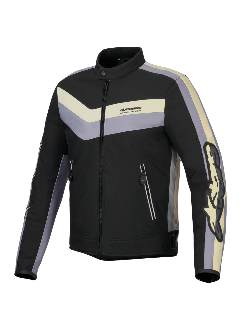 Alpinestars T-Dyno Waterafstotend Jas, heren motorjas, zwart, donkergrijs en ecru, CE-gecertificeerd met vintage-geïnspireerde bikerpasvorm