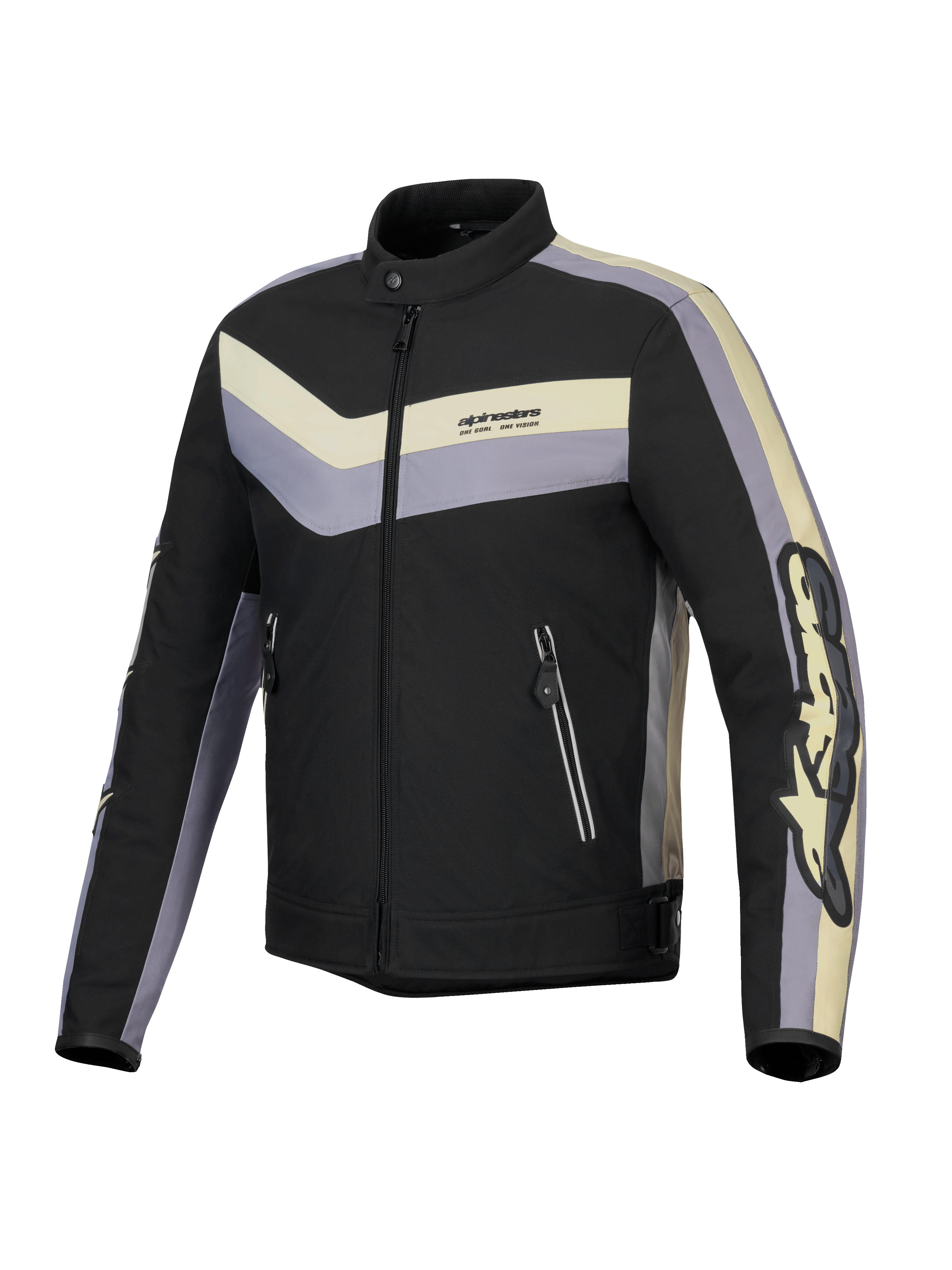 Alpinestars T-Dyno Waterafstotend Jas, heren motorjas, zwart, donkergrijs en ecru, CE-gecertificeerd met vintage-geïnspireerde bikerpasvorm