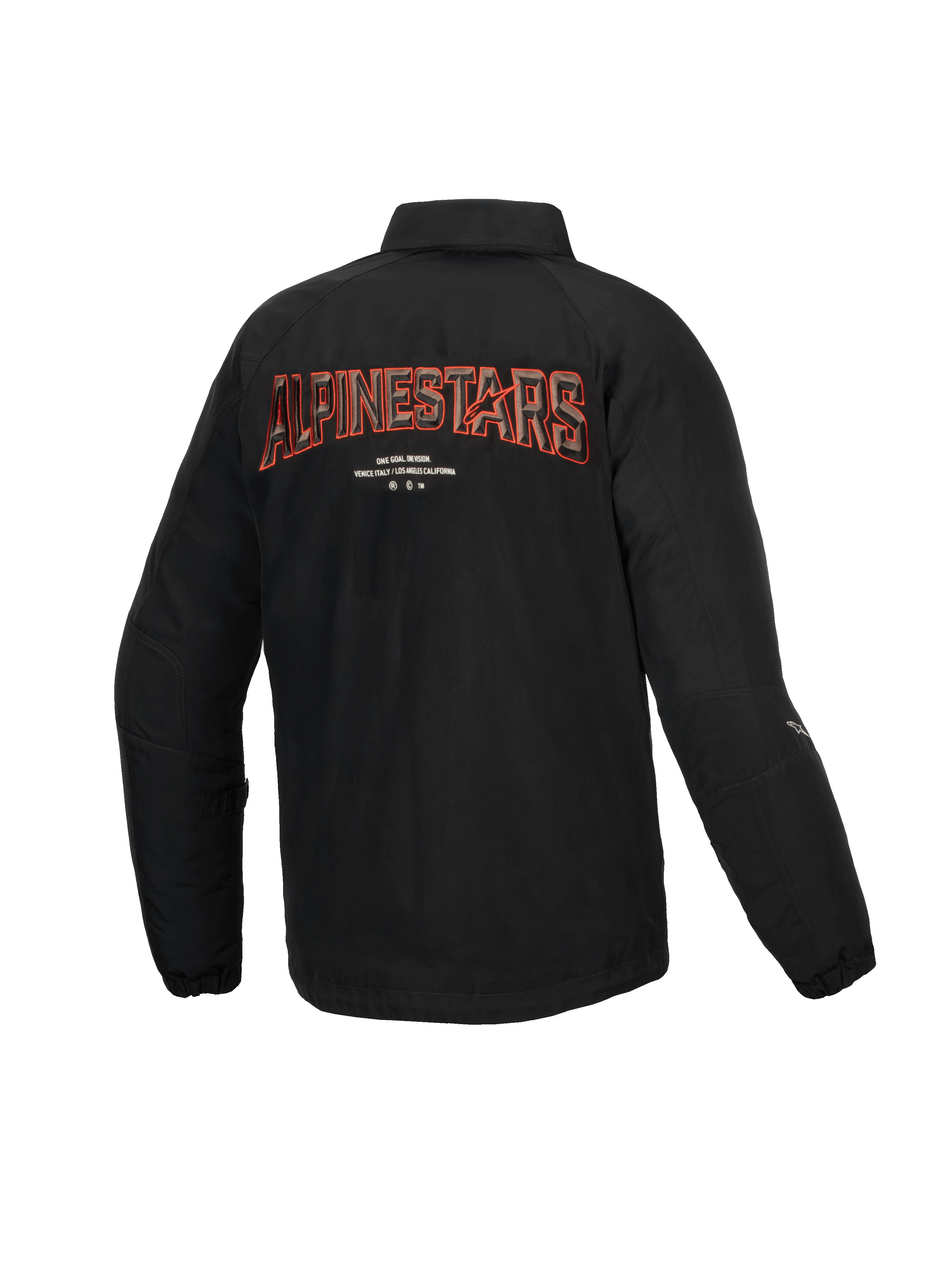 Alpinestars Revved Water Resistant Jacket, Men's Urban Motorcycle Jacket, Black with 3D embroidery on the back, CE Level A certified water-resistant satin coaches jacket