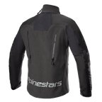 Alpinestars Hyde XT Drystar® XF Jas, motorjas, zwart, achteraanzicht met een groot reflecterend Alpinestars-logo op de onderrug, dubbele verticale ventilatieopeningen met ritsen en getextureerde ripstop-panelen