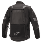 Alpinestars Halo Drystar® Jas, adventure touring motorjas, zwart, achteraanzicht met groot ventilatiepaneel aan de achterzijde, 'astars adventure tech' branding, reflecterende schouder- en elleboogpatches en geïntegreerde opbergzak op de onderrug met sterlogo