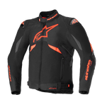 Alpinestars T-GP R V3 Drystar Jacke, Sport-Textilmotorradjacke, Schwarz und Fluo-Rot, mit grauen Schultereinsätzen, großem Stern-Logo auf der Brust, DFS-Schulterslidern und wasserdichter Drystar-Konstruktion