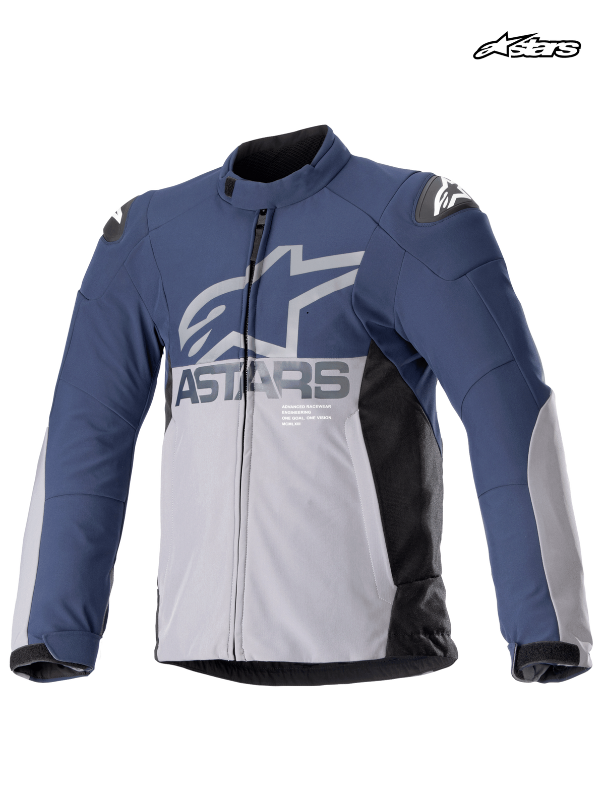 Alpinestars SMX Wasserdichte Jacke, Herren-Motorradjacke für Rennsport und Sport in Nachtmarine und Dunkelgrau, Vorderansicht mit wasserdichter Konstruktion und Schulterprotektoren