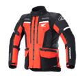 Alpinestars Honda Bogotá Pro Drystar® motorjas, adventure touring motorjas, felrood en zwart met witte accenten, met meerdere ritsen, opbergzakken, verstelbare banden en logo's van Honda en Alpinestars