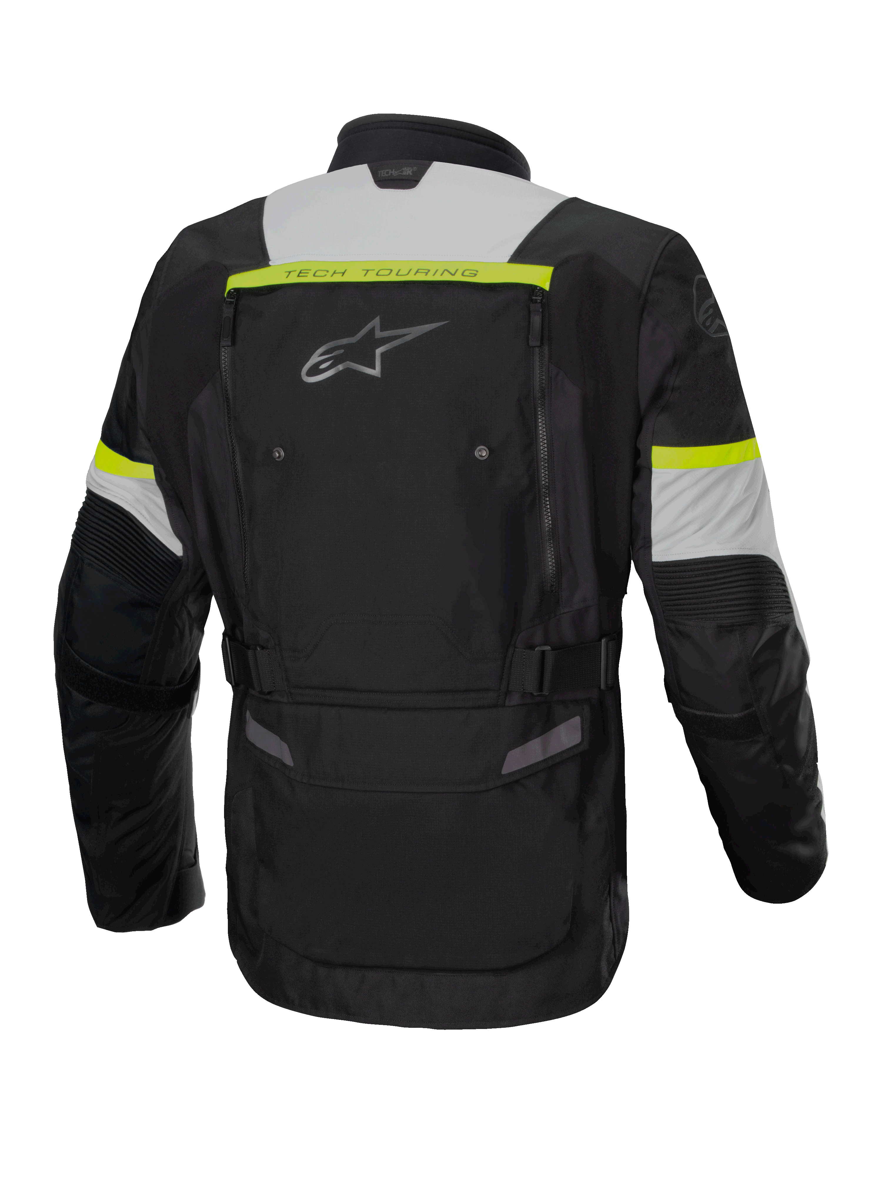 Alpinestars Bogotá Pro Drystar® jas, heren-adventure touring motorjas, zwart en geel fluo, waterdicht textiel, achteraanzicht