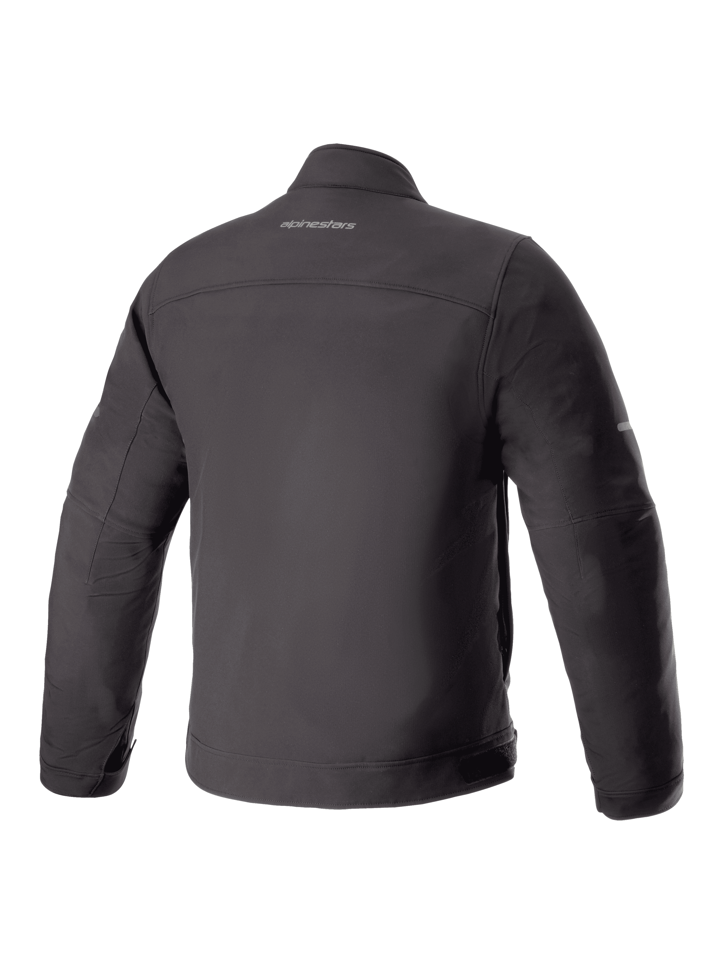 Blouson Alpinestars Husker Waterproof, blouson de moto, noir, vue de dos avec matière softshell mate et logo Alpinestars centré sur le haut du dos, design technique urbain