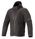 Alpinestars Sirius Drystar Techshell motorjas, waterdichte motorjas, melange zwart, textiel ontwerp met capuchon en verticale ritsen op de borst, reflecterende strepen op de mouwen en verstelbare manchetten met gespen