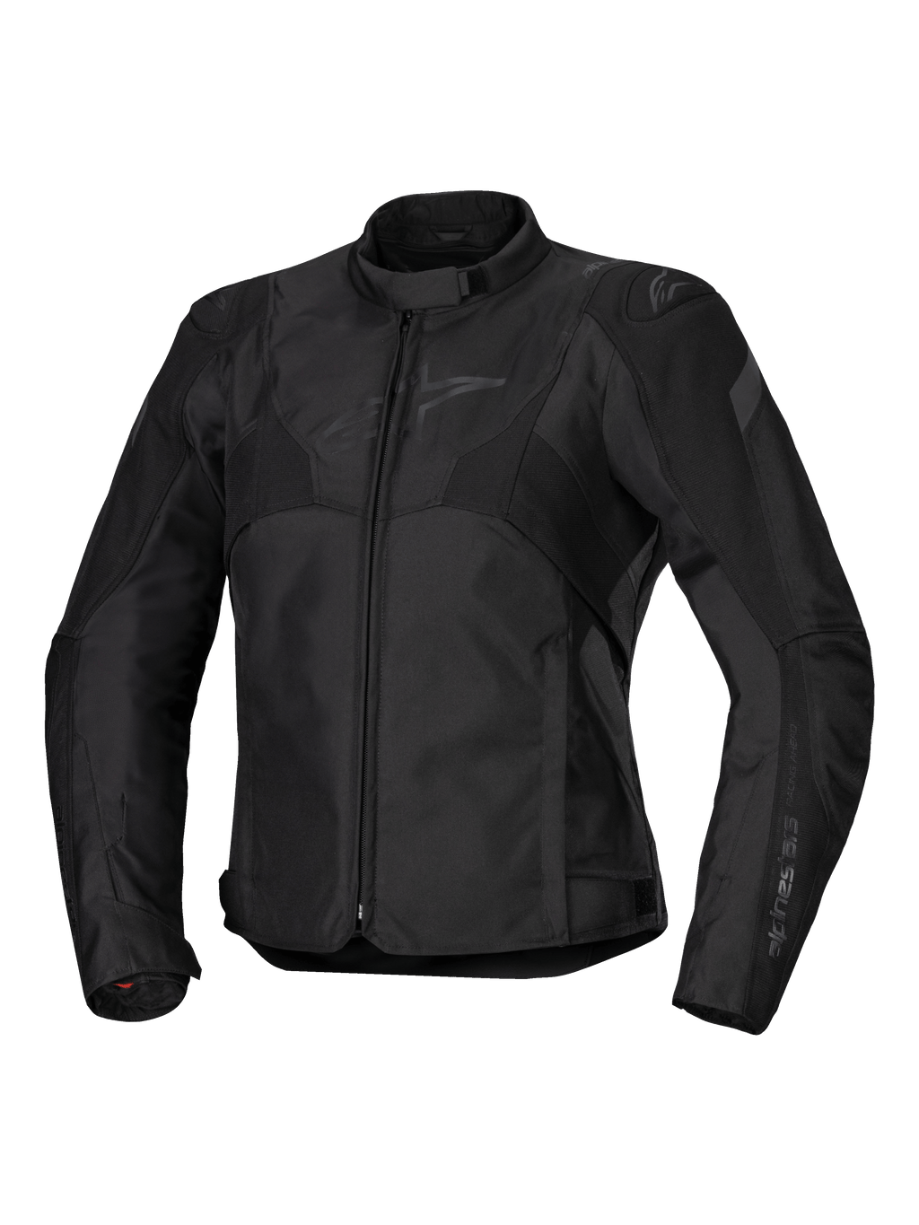 Alpinestars Stella T-Jaws V4 Wasserdichte Jacke, Damen-Motorradjacke, Schwarz, Frontreißverschluss, ergonomischer Kragen, dezentes Alpinestars-Logo auf der Brust, strapazierfähige Textilkonstruktion mit einer rennsportinspirierten Sportpassform