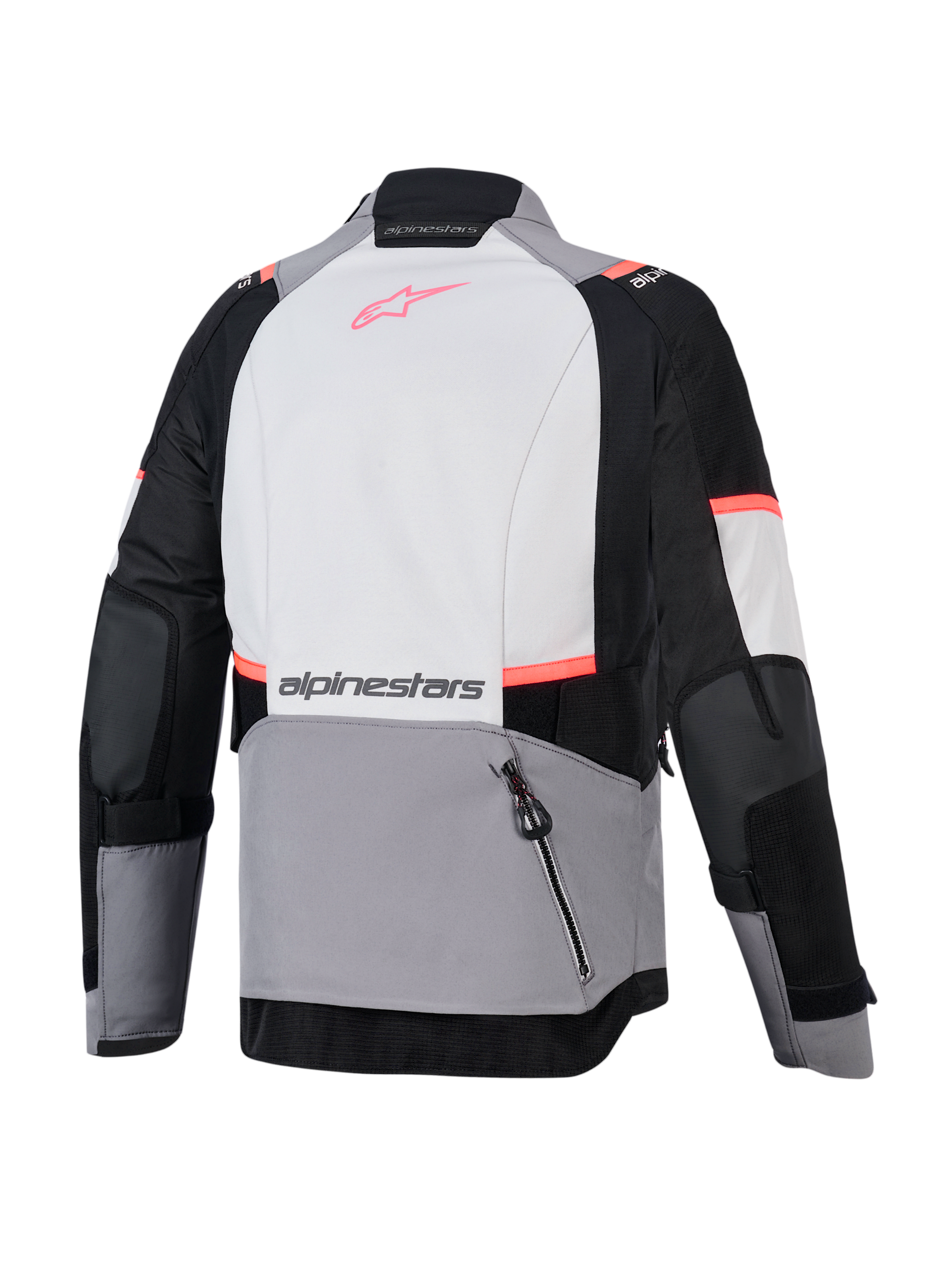 Alpinestars Stella Andes V4 Drystar Women's Adventure Jacket in gray and black, back view with rear storage pocket.