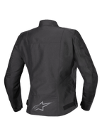 Alpinestars Stella T-SPS V2 Waterproof Jas, achteraanzicht, zwart, textiele motorjas voor dames, voorzien van een reflecterend logo op de onderrug en een sportief gevormd silhouet