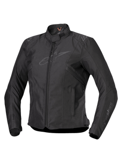 Alpinestars Stella T-SPS V2 Waterproof Jacket, dames motorjas, zwart, ritssluiting aan de voorzijde, lage kraag, subtiele logo's op de borst en mouwen, duurzame textielstof met een getailleerd sportief silhouet, professionele motoruitrusting